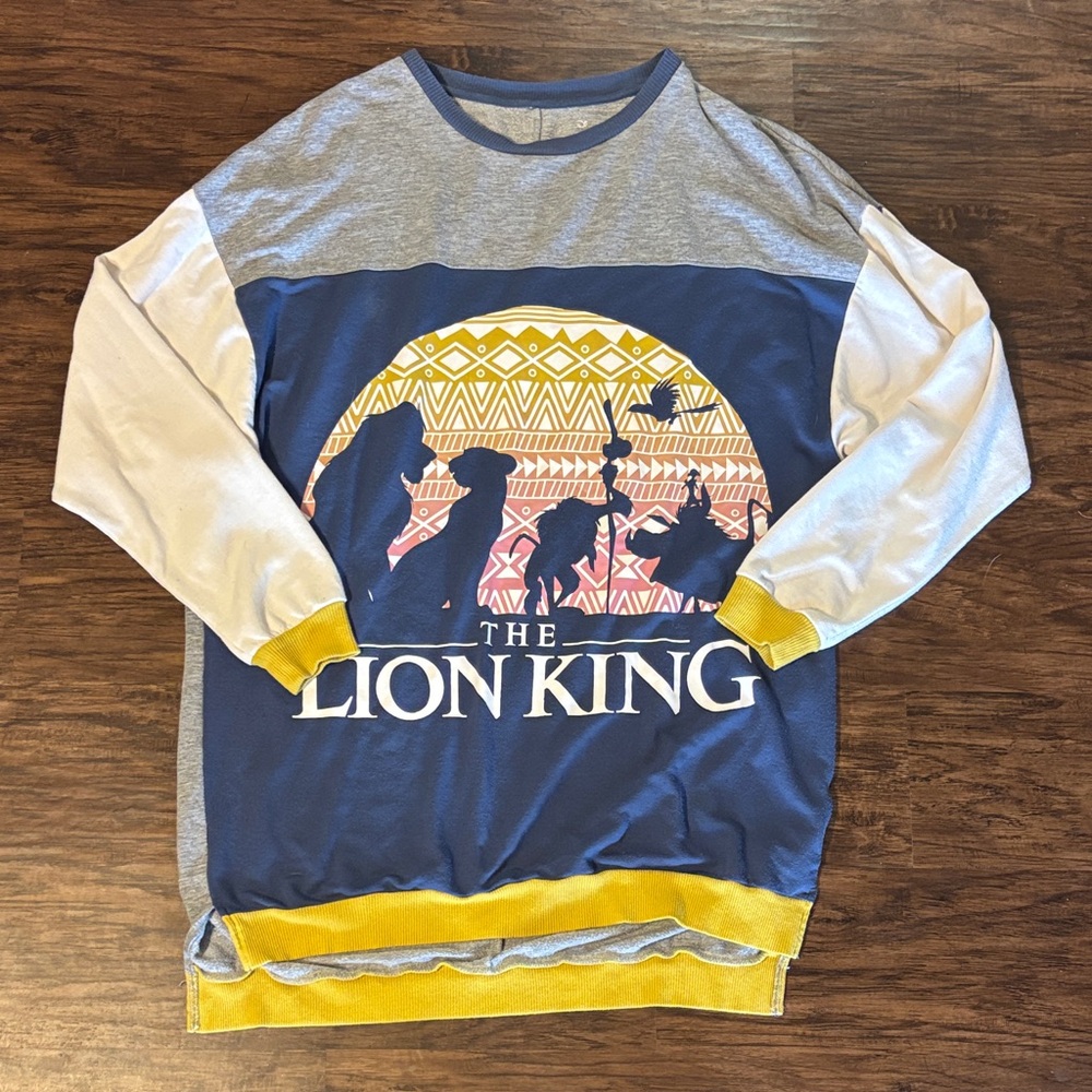 Disney The Lion King Navy Blue Gray White Yellow Colorblock Sweatshirt